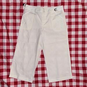 Caribbean Joe 8P White Linen Cotton Embroidered Cropped Pants